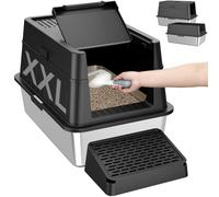 Lifewit Arenero Gato Inoxidable con Tapa y Asa, Caixa de Areia para Gatos Grande Cerrada para Gatos Grandes, Bandeja Sanitaria Metálica de Entrada Frontal con Pala y Pedal, Negro