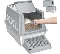 Lifewit Arenero Gato Inoxidable con Tapa y Asa, Caixa de Areia para Gatos Grande Cerrada para Gatos Grandes, Bandeja Sanitaria Metálica de Entrada Frontal con Pala y Pedal, Gris