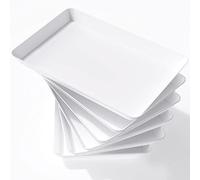 Lifewit Bandeja Cocina de Plástico, Bandejas para Servir Comida, Tabuleiro Decorativas para Fiestas, Tabuleiro Reutilizable Sin BPA para Aperitivos, Galletas, Donetes, 36.7 x 24 cm, Pack de 6, Blancos