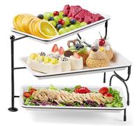 Lifewit Bandejas 3 Pisos de Plástico para Servir Comida, Bandeja Decorativas para el Entretenimiento de la Fiesta, 30×17cm Tazón de Frutas en Bandeja para Verduras, Frutas, Galletas, Postres, Negro