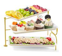 Lifewit Bandejas 3 Pisos de Plástico para Servir Comida, Bandeja Decorativas para el Entretenimiento de la Fiesta, 36×17cm Tazón de Frutas en Bandeja para Verduras, Frutas, Galletas, Postres, Dorado