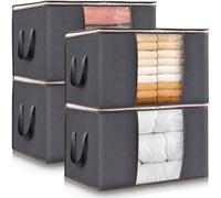 Lifewit Bolsa Almacenaje Ropa, Cajas Almacenaje Plegable, Organizador Armario, Cajas Mudanza, Bolsas con Asa Reforzada para Guardar Ropa, Mantas, Edredones, Gris, 95L, 4 Piezas