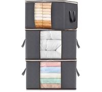 Lifewit Bolsa Almacenaje Ropa, Cajas Almacenaje Plegable, Organizador Armario, Cajas Mudanza, Bolsas con Asa Reforzada para Guardar Ropa, Mantas, Edredones, Gris, 65L, 3 Piezas