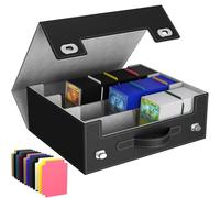 Lifewit Caja Cartas para 1800 Cartas con Fundas Protectoras, Deck Box Magnética para Mazos con 12 Separadores y 4 Topes, Deckbox para TCG, MTG, PTCG, YGO, Cartas Deportivas, Negro y Gris