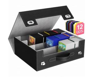 Lifewit Caja Cartas para 1800 Cartas con Fundas Protectoras, Deck Box Magnética para Mazos con 12 Separadores y 4 Topes, Deckbox para TCG, MTG, PTCG, YGO, Cartas Deportivas, Negro y Gris