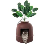 Lifewit Caja de Arena con Planta sintética y Pala para Gatos Grandes, Bandeja de Arena Oculta en Esquina con Control de olores y Filtro de Carbono en salón/Dormitorio/baño,Marrón