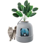 Lifewit Caja de Arena con Planta sintética y Pala para Gatos Grandes, Bandeja de Arena Oculta en Esquina con Control de olores y Filtro de Carbono en salón/Dormitorio/baño, Gris