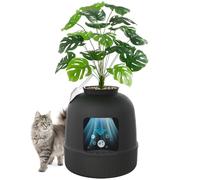 Lifewit Caja de Arena para Gatos con Planta Falsa y Pala, Bandeja de Arena Oculta con Control de Olores y Filtro de Carbón en Sala de Estar, Dormitorio, Esquina, Negro