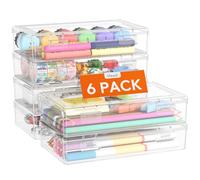 Lifewit Caja de Lápices de Plástico con Tapa a Presión, Estuche Apilable para Lápices, Organizador para Material de Arte, Oficina, 6 Piezas