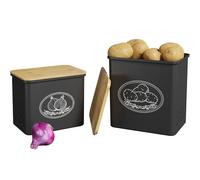 Lifewit Caja para Guardar Patatas, Grande Cesta Cebolla con Tapa y Orificios de Ventilación, Apilables de Plástico para Verduras y frutas de Cocina, 24 cm(H), Negro, 2 Piezas
