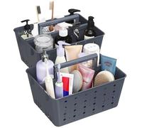 Lifewit Cesta Baño Organizador Juego de 2, Organizador Productos limpieza, Cesta Ducha Plástico con Asa, Cestos Almacenaje Para Guardar Champú, Gel de Ducha, Cepillo y Pasta de Dientes, Gris