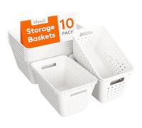 Lifewit Cestas Almacenaje Plastico, 10 Paquetes Apilable Cajas Organizadoras, Caja de Múltiples Dimensiones para Estanterias, Cocina, Armarios, Baño, Oficina, 6 Grandes y 4 Tamaños Pequeños, Blanco