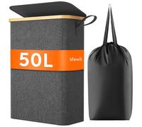 Lifewit Cesto Ropa Sucia Estrecho con Tapa 50L, Cesto de Ropa Plegable con Bolsa Extraíble y Asa, Cesta Ropa Sucia de Bambú, Cubo de Ropa para Dormitorio, Baño, Lavandería, Dormitorio, Gris Oscuro