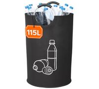Lifewit Contenedor 115L para recolección de botellas, ideal para almacenar botellas vacías y vidrio antiguo, con asas de aluminio de agarre suave, recolector de botellas en color negro