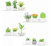 Lifewit Estanterias Plantas para Ventana, 4 Pack 38cm Baldas flotantes para Plantas Suculentas Interiores y Verduras en Miniatura, Repisas con Estante de Ventosas Acrílicas para Baño/Habitacion