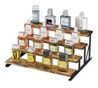 Lifewit Expositor Madera, Organizador Perfumes con Soporte Metálico, Vitrinas Expositoras para Cosméticos, Sobremesa, Esmalte de Uñas, Marrón Rústico, 4 Niveles, 1 Paquete, 35 cm