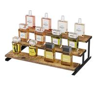 Lifewit Expositor Madera, Organizador Perfumes con Soporte Metálico, Vitrinas Expositoras para Cosméticos, Sobremesa, Esmalte de Uñas, Marrón Rústico, 3 Niveles, 1 Paquete, 35 cm