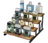 Lifewit Expositor Madera, Organizador Perfumes con Soporte Metálico, Vitrinas Expositoras para Cosméticos, Sobremesa, Esmalte de Uñas, Marrón Rústico, 4 Niveles, 1 Paquete, 25 cm