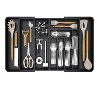 Lifewit Grande Organizador Cubiertos para Cajon, Plástico Bandeja Utensilios de Armario Cocina, Extensible de 54.1cm a 91.4cm, Separador de Cuchara Tenedor Cuchillo Pala Herramientas Pequeñas, Negro