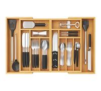 Lifewit Grande Organizador de Cubiertos Cajon, Bandeja Vajilla de Bambú Madera para Cocina, Ajustable Separador para Cuchara/Tenedor/Cuchillo, Escalable a 91,4 cm de Ancho, Natural, 13 Compartimentos