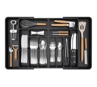 Lifewit Grandes Organizador Cuberteros para Cajon, Extensible al 36 Pulgadas de Ancho, BPA Free Bandeja Vajilla de Cocina, Tabletas Separador de Plástico para Cuchillo/Cuchara/Tenedor, Negro