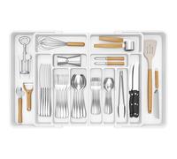 Lifewit Grandes Organizador Cuberteros para Cajon, Extensible al 36 Pulgadas de Ancho, BPA Free Bandeja Vajilla de Cocina, Tabletas Separador de Plástico para Cuchillo/Cuchara/Tenedor, Blanco