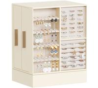 Lifewit Joyeros Mujer Organizador Giratorio 360°, Organizador de Joyas Grandes con Espejo y 6 Cajones, Joyeros Originales para Anillos, Collares, Pendientes, Ideas Regalo Mujer, Crema