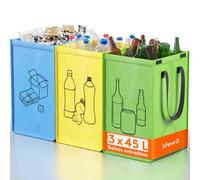Lifewit Juego de 3 Bolsas Reciclaje 45L, Bolsa Reciclaje Basura Colores para Papel, Cartón, Plástico, Vidrio y Botellas, Sistema de Reciclaje para Cocina y Exterior