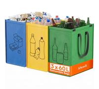 Lifewit Juego de 3 Cubo de Basura Reciclaje 60L, Bolsas Reciclaje Basura Colores para Papel, Cartón, Plástico, Vidrio y Botellas, Recycling Bin para Cocina y Exterior