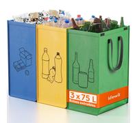 Lifewit Juego de 3 Cubo de Basura Reciclaje 75L, Bolsas Reciclaje Basura Colores para Papel, Cartón, Plástico, Vidrio y Botellas, Recycling Bin para Cocina y Exterior
