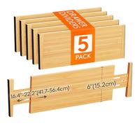 Lifewit Juego de 5 separadores de cajones de bambú natural, separadores de cajones ajustables para longitud interior 41,7-56,4cm y altura＞15,2cm, organizador de orden para cocina, armarios, escritorio
