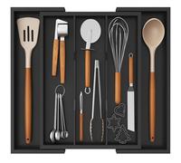 Lifewit Organizador Cajon de Utensilios Cocina, Bandeja para Cuchillos Extensible, Bambu Separador Set Cubiertos, Ajustables Divisores para Almacenaje Herramientas y Gadgets de Espátula, Grande Negro