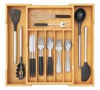 Lifewit Organizador Cubiertos de Bambú para Cajon, Extensible Bandeja Vajilla 30,5 a 53 cm, Profundidad 43cm, Almacenaje Talheres para Cocina, Separador Ajustable para Utensilios/Cucharas/Herramienta