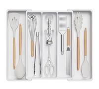 Lifewit Organizador de cajones de Utensilios, Organizador Cubiertos Grande expandible, Soporte de Cubiertos Ajustable para Cajon, Organizador cajones Cocina, Plástico, Grande, Blanco