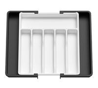 Lifewit Organizador de Cubiertos, Bandeja para Cubiertos Extensible, Cubertero para Cajón para Menaje, Organizador de Cubertería Ajustable para Cucharas Tenedores Cuchillos, Grande, Blanco y negro