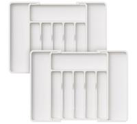 Lifewit Organizador de Cubiertos, Bandeja para Cubiertos Extensible, Cubertero para Cajón para Menaje, Organizador de Cubertería Ajustable para Cucharas Tenedores Cuchillos, Lot de 2, Blanco