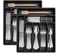 Lifewit Organizador de Cubiertos, pack de 2, Bandeja Cubiertos Cajon Cubertero para Cajón para Menaje, Cocina Organizador de Cubertería Compacto para Cucharas Tenedores, 7 Compartimentos, Negro