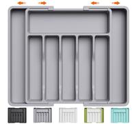 Lifewit Organizador de Cubiertos para Cajón Cocina, Bandeja para Menaje Extensible, Cubertero Compacto para Almacenar Cucharas, Tenedores y Cuchillos, Ancho 33-57 x Fondo 38 cm, Lote 1, Gris