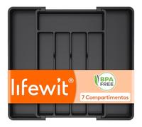 Lifewit Organizador de Cubiertos para Cajón Cocina, Bandeja para Menaje Extensible, Cubertero Compacto para Almacenar Cucharas, Tenedores y Cuchillos, Ancho 24-41 x Fondo 34 cm, Lote 1, Negro