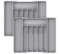 Lifewit Organizador de Cubiertos para Cajón Cocina, Bandeja para Menaje Extensible, Cubertero Compacto para Almacenar Cucharas, Tenedores y Cuchillos, Ancho 33-57 x Fondo 38 cm, Lote 2, Gris