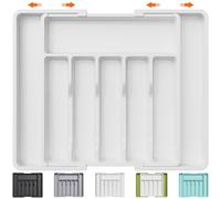 Lifewit Organizador de Cubiertos para Cajón Cocina, Bandeja para Menaje Extensible, Cubertero Compacto para Almacenar Cucharas, Tenedores y Cuchillos, Ancho 33-57 x Fondo 38 cm, Lote 1, Blanco
