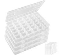 Lifewit Organizador de Plástico Transparente con 36 Espacios, con Separadores Ajustables, para Abalorios, Artesanía, Joyería, Pesca, con 5 Hojas de Etiquetas Adhesivas, 4 Piezas