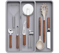 Lifewit Organizador Menaje de Cocina, Bandeja Cubiertos Extensible Cajon, Soporte Utensilios para Encimera, Separador Herramientas/Cuberteria para Bandeja Extraible Armario, 3 Compartimentos Gris