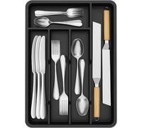 Lifewit Pequeño Bandeja para Cubiertos, Porta Cubiertos con 5 Compartimentos, Cajon Organizador Cubiertos de 24 x 34 cm, Separador Cubiertos Cocina Plástico con Cuchara/Tenedor/Cuchillo, Negro