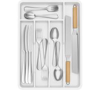 Lifewit Pequeño Bandeja para Cubiertos, Porta Cubiertos con 5 Compartimentos, Cajon Organizador Cubiertos de 24 x 34 cm, Separador Cubiertos Cocina Plástico con Cuchara/Tenedor/Cuchillo, Blanco