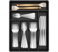 Lifewit Pequeño Bandeja para Cubiertos, Porta Cubiertos con 6 Compartimentos, Cajon Organizador Cubiertos de 31 x 41 cm, Separador Cubiertos Cocina Plástico con Cuchara/Tenedor/Cuchillo, Negro