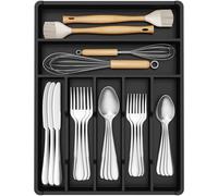 Lifewit Pequeño Bandeja para Cubiertos, Porta Cubiertos con 7 Compartimentos, Cajon Organizador Cubiertos de 31 x 41 cm, Separador Cubiertos Cocina Plástico con Cuchara/Tenedor/Cuchillo, Negro