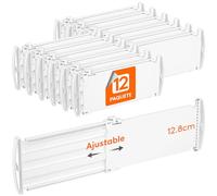 Lifewit Separadores de Cajones Ajustables, Divisores de Armario Ropa, Cajones Organizadores Plastico para Cocina, Baño, Mesita de Noche, 12 Piezas, Longitud Interior de 30 - 47 cm y Altura 13 cm