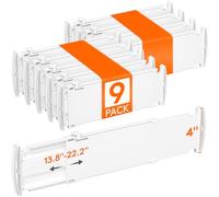 Lifewit Separadores de Cajones Ajustables, Divisores de Armario Ropa, Cajones Organizadores Plastico para Cocina, Baño, Mesita de Noche, 9 Piezas, Longitud Interior de 35 - 55 cm y Altura 10,5 cm