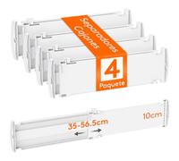 Lifewit Separadores de Cajones para Altura 10 cm, Ancho 35-55cm Divisores Ajustables para Armarios de Ropa, Organizador Plastico para Vestidores, Cocina, Baño, Tocadores y Escritorios, Juego de 4